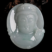 糯冰种晴水缅甸翡翠A货观音头挂件