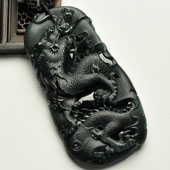 冰种墨翠缅甸翡翠A货龙牌挂件