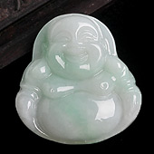 糯冰种飘翠缅甸翡翠A货玉佛挂件