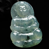 冰种飘花缅甸翡翠A货观音挂件