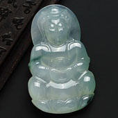 冰种飘花缅甸翡翠A货观音挂件