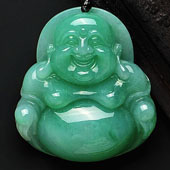 糯冰种豆色缅甸翡翠A货玉佛挂件