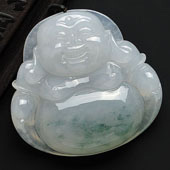 糯冰种飘花缅甸翡翠A货玉佛挂件