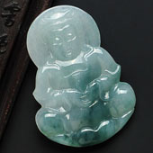 糯冰种飘花缅甸翡翠A货观音挂件
