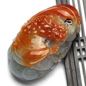 糯冰种红黄翡缅甸翡翠A货蝙蝠龙手玩件