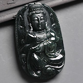 冰种墨翠缅甸翡翠A货观音挂件