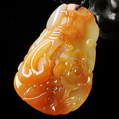 糯冰种红黄翡缅甸翡翠A货富贵花开挂件