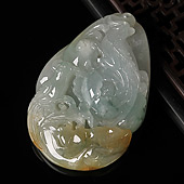 糯冰种晴水略飘花缅甸翡翠A货双喜临门挂件