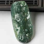 冰种油青缅甸翡翠A货站观音挂件