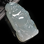 冰种淡晴水缅甸翡翠A货站佛挂件