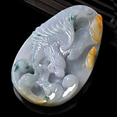糯冰种三彩缅甸翡翠A货大展鸿图挂件