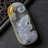 (超值推荐)糯冰种三彩缅甸翡翠A货虎头挂件