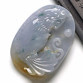 糯冰种三彩缅甸翡翠A货鱼龙变化挂件