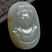 糯冰种晴水带褐黄翡缅甸翡翠A货观音头挂件