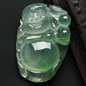 冰种晴水略飘花缅甸翡翠A货玉佛挂件