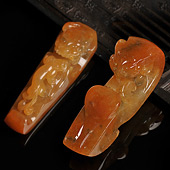 糯冰种红黄翡缅甸翡翠A货龙钩挂件（一对）