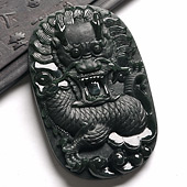 糯冰种墨翠缅甸翡翠A货龙头挂件