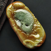 feicui细糯种褐黄翡缅甸翡翠A货年年有余挂件