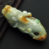 糯冰种三彩缅甸翡翠A货龙头鱼挂件