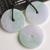 糯冰种淡春带彩缅甸翡翠A货平安扣挂件（一批走）