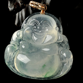 冰玻种飘花缅甸翡翠A货镶玫瑰金扣玉佛（真钻）
