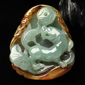 糯冰种褐黄翡缅甸翡翠A货虎虎生威挂件