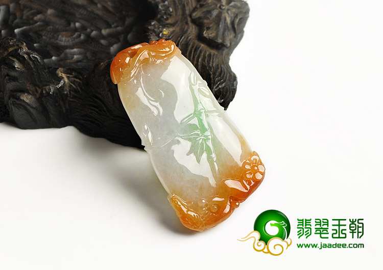 糯冰种红黄翡略飘翠缅甸翡翠A货节节高挂件