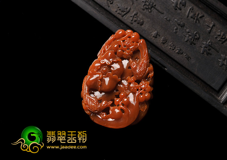 细糯种褐红翡缅甸翡翠A货鸟语花香挂件
