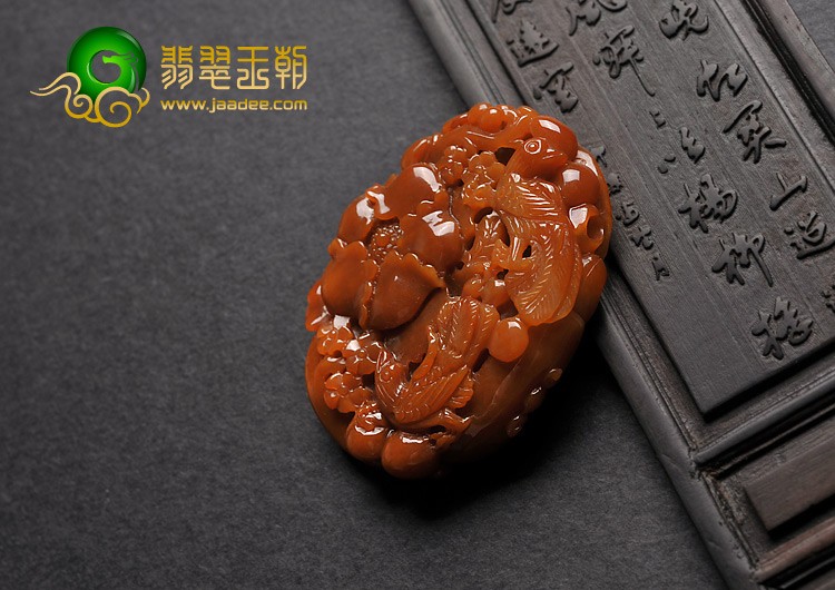 feicui细糯种褐红翡缅甸翡翠A货鸟语花香挂件