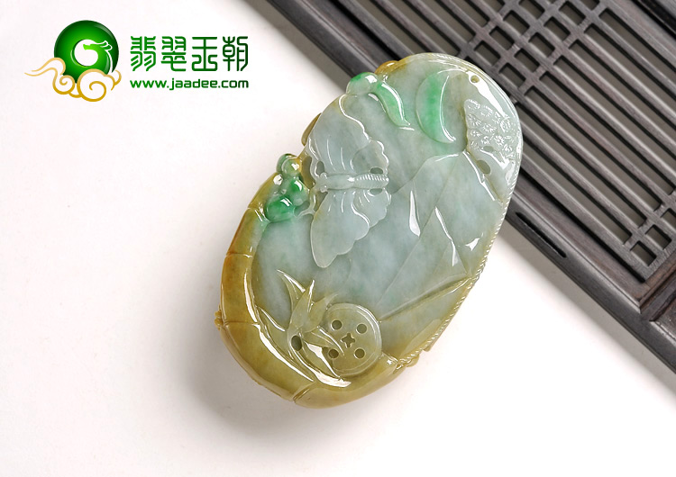 细糯种黄加绿缅甸翡翠A货富贵花开挂件