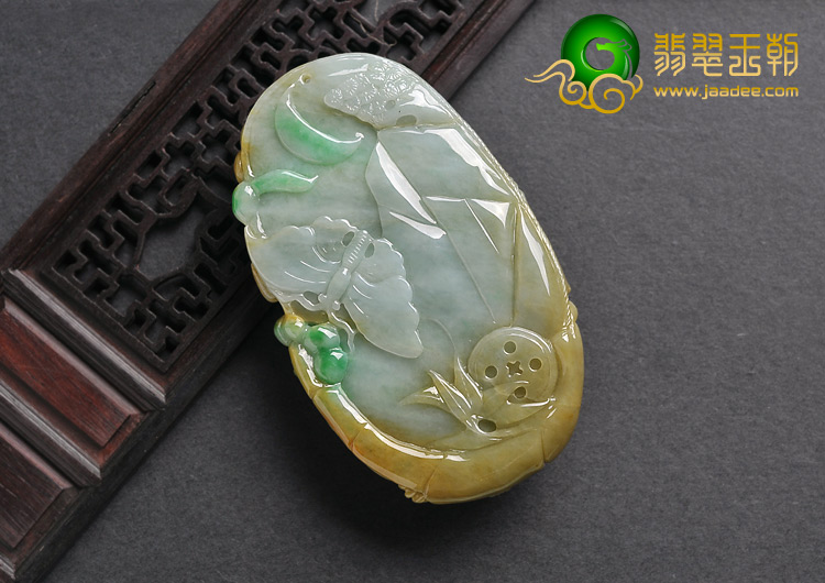细糯种黄加绿缅甸翡翠A货富贵花开挂件