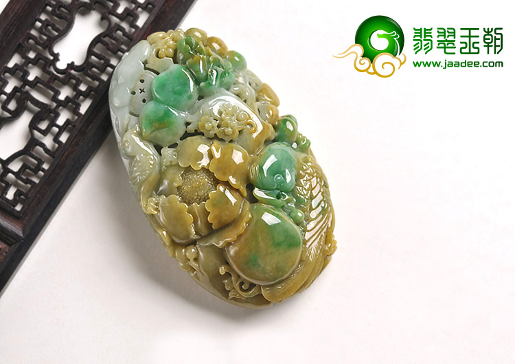细糯种黄加绿缅甸翡翠A货富贵花开挂件