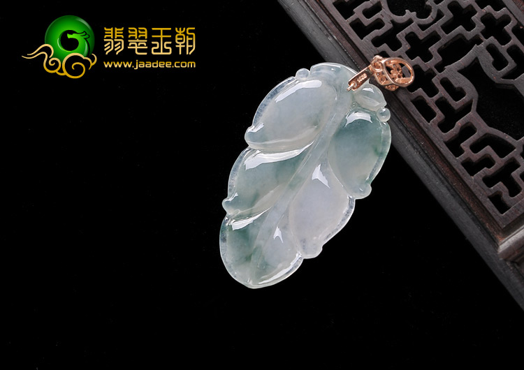 糯冰种飘花缅甸翡翠A货叶子挂件
