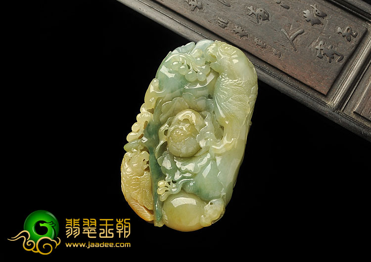 糯冰种黄翡缅甸翡翠A货花开富贵挂件