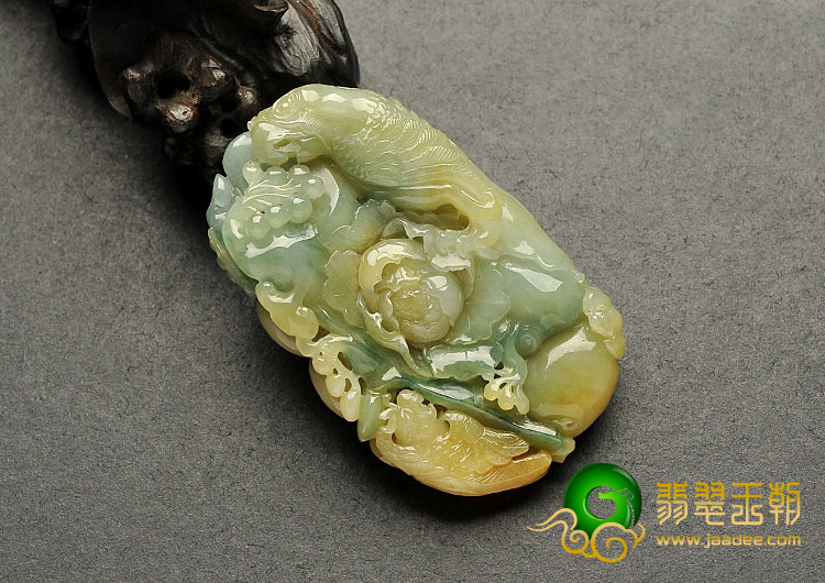 糯冰种黄翡缅甸翡翠A货花开富贵挂件