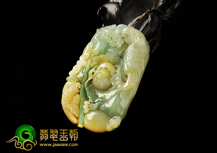 糯冰种黄翡缅甸翡翠A货花开富贵挂件