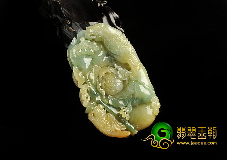 糯冰种黄翡缅甸翡翠A货花开富贵挂件