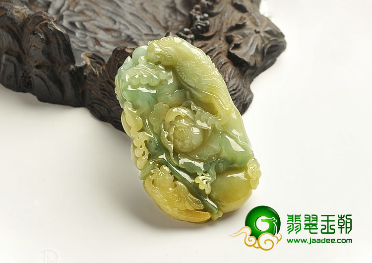 糯冰种黄翡缅甸翡翠A货花开富贵挂件
