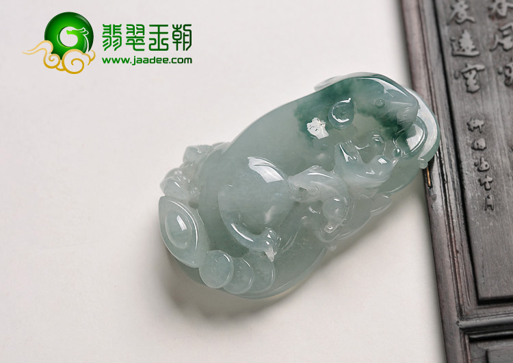 糯冰种飘花缅甸翡翠A货五鼠运财挂件