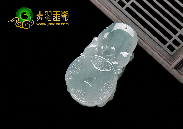 糯冰种飘花缅甸翡翠A货五鼠运财挂件
