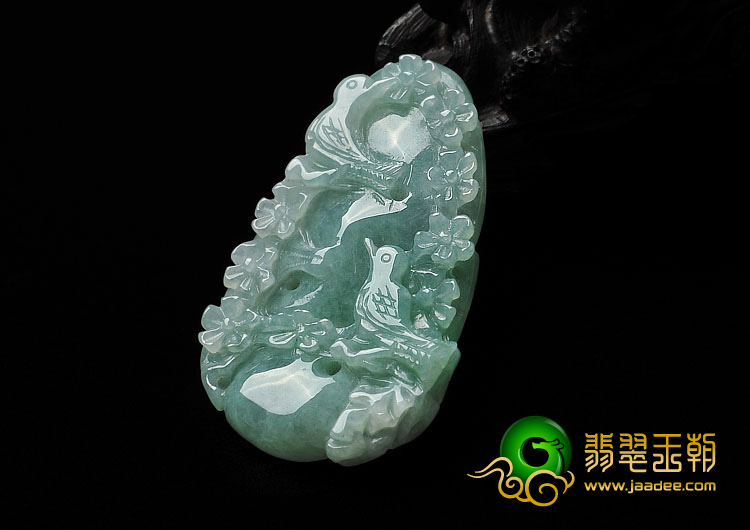 糯冰种豆色缅甸翡翠A货喜上眉梢挂件