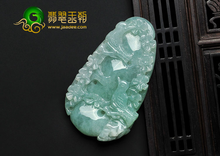 糯冰种豆色缅甸翡翠A货喜上眉梢挂件
