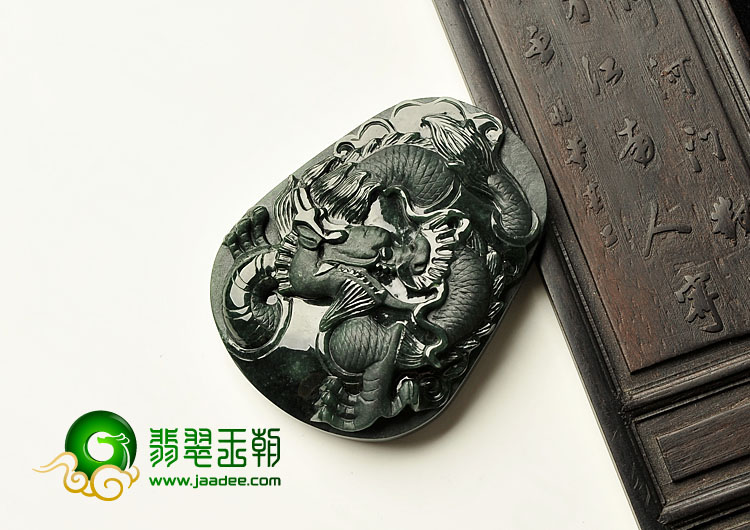 冰种墨翠缅甸翡翠A货龙腾四海挂件