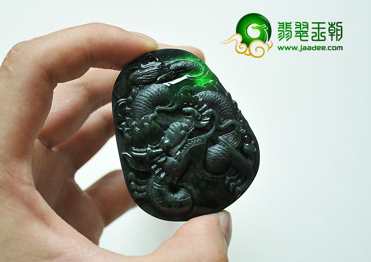 冰种墨翠缅甸翡翠A货龙腾四海挂件
