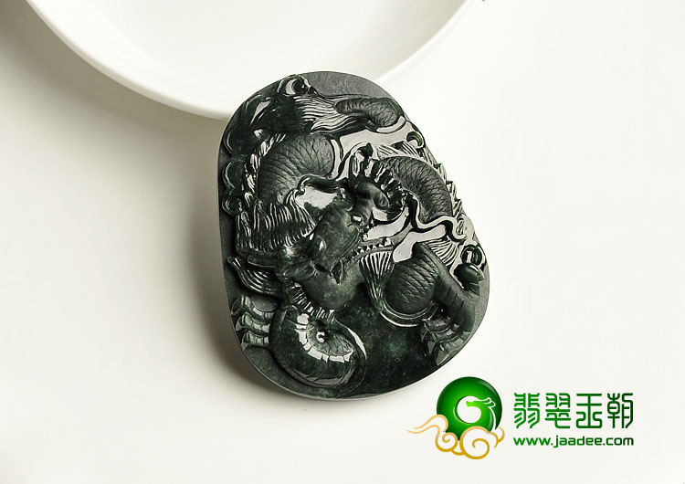 冰种墨翠缅甸翡翠A货龙腾四海挂件