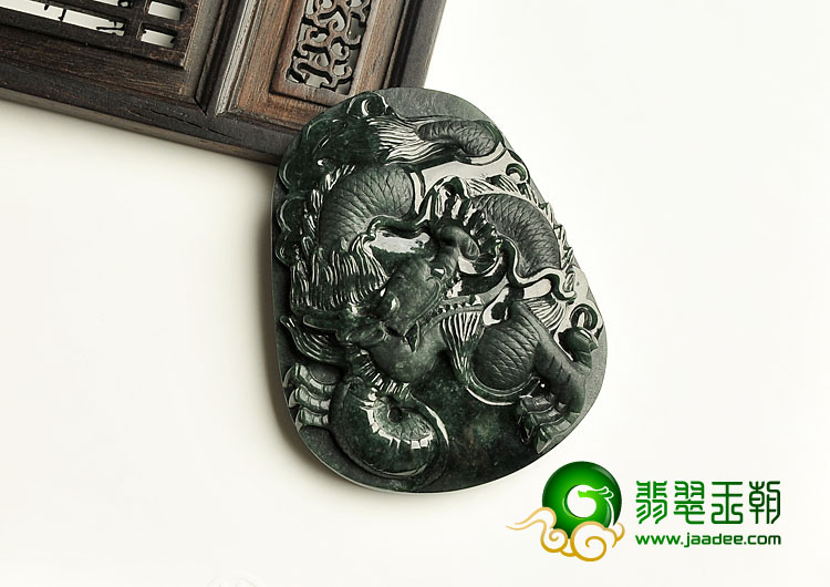 冰种墨翠缅甸翡翠A货龙腾四海挂件