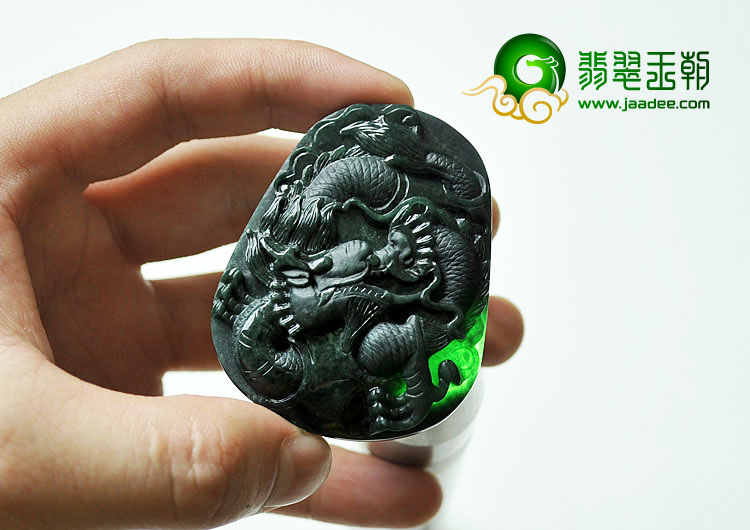 冰种墨翠缅甸翡翠A货龙腾四海挂件