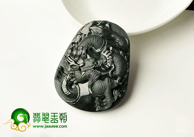 冰种墨翠缅甸翡翠A货龙腾四海挂件