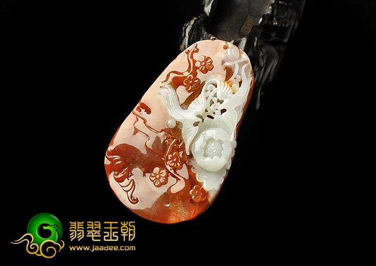 糯冰种红翡缅甸翡翠A货喜上眉梢挂件