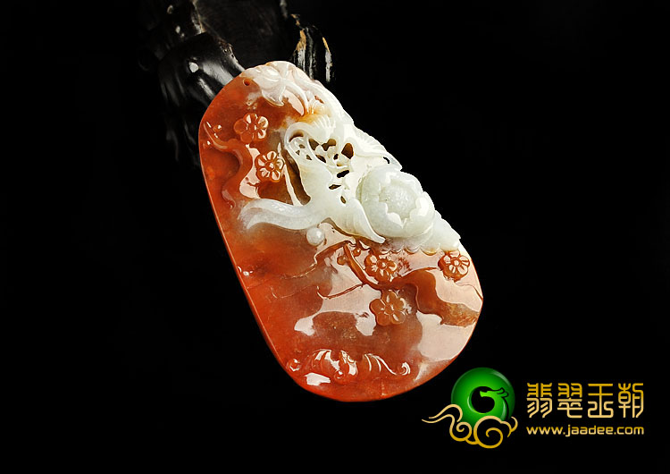糯冰种红翡缅甸翡翠A货喜上眉梢挂件